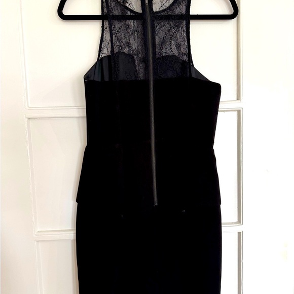 Aryn K Black Peplum Sheath Dress Plunging Lace Neckline - Picture 2 of 5